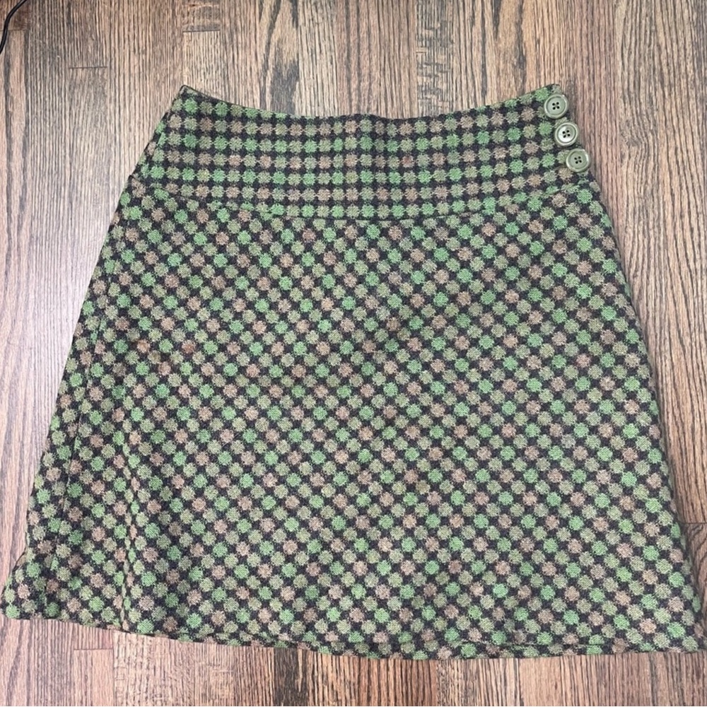 Ann Taylor LOFT green plaid wool a-line skirt size 6